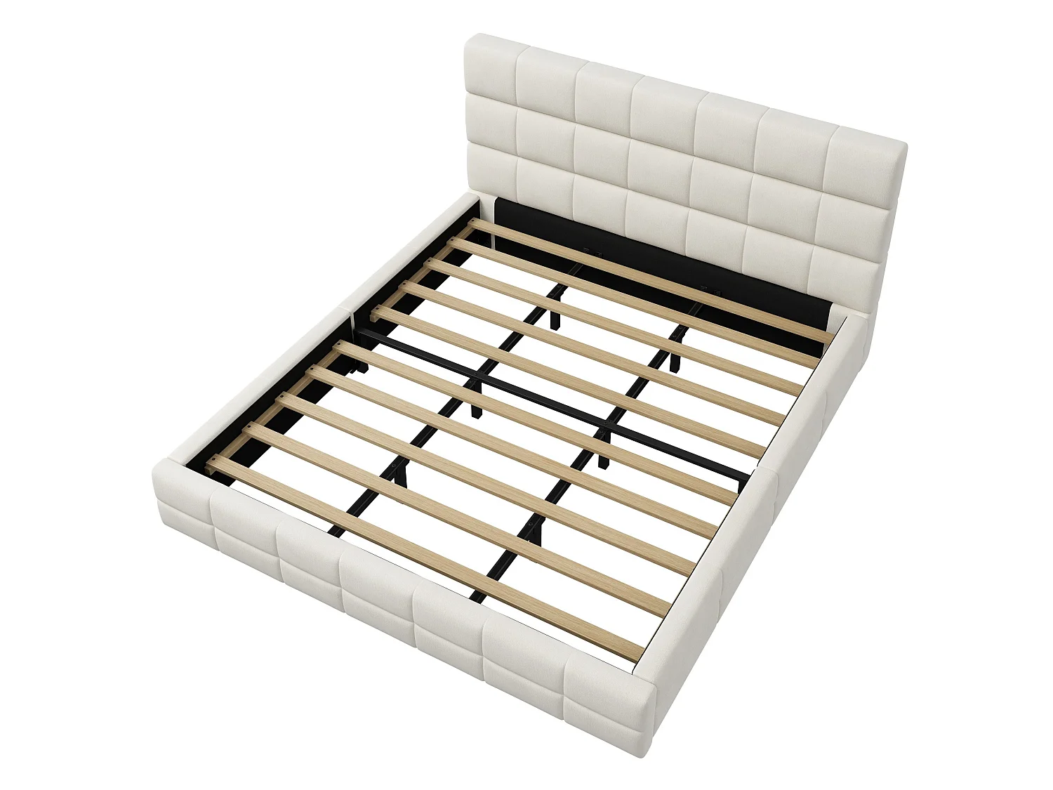 Volwassenenbed 180 x 200 cm in fluweel met hoofdbord - Beige (matras niet inbegrepen)