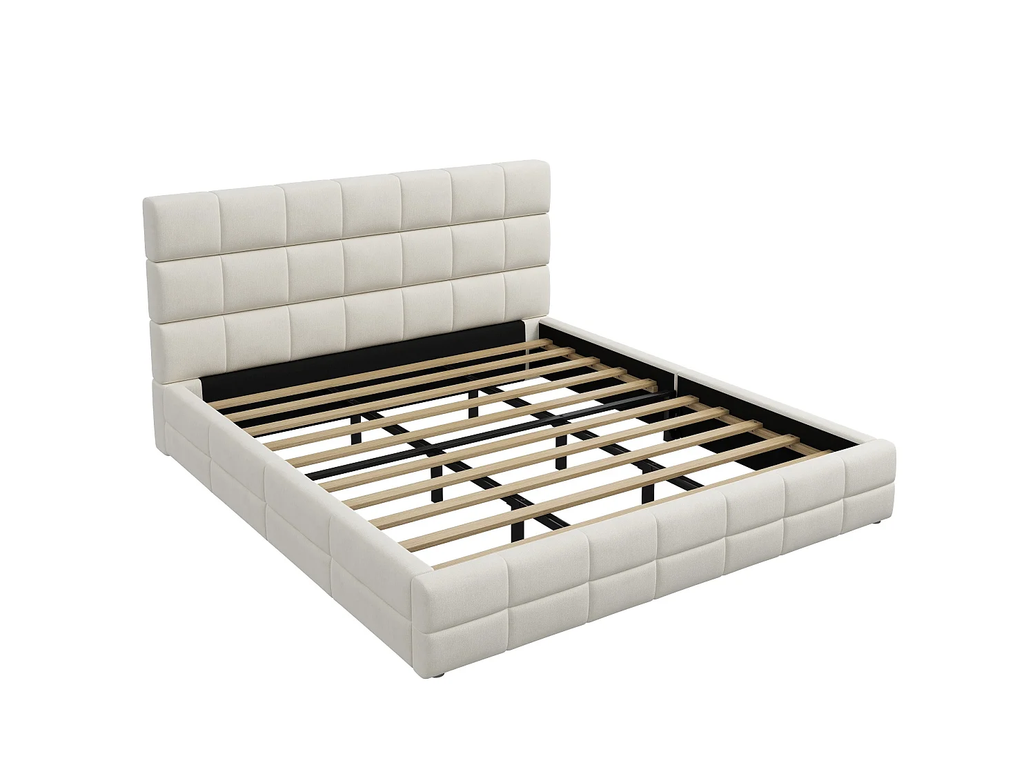 Volwassenenbed 180 x 200 cm in fluweel met hoofdbord - Beige (matras niet inbegrepen)