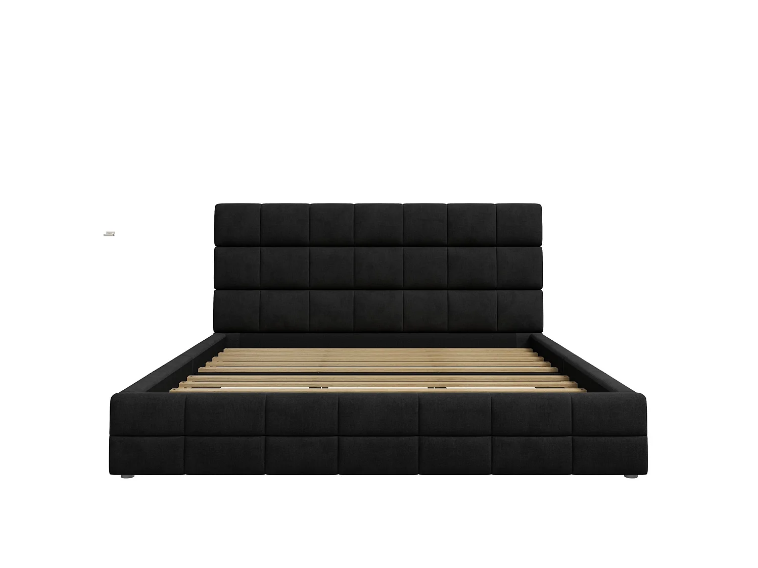 Lit adulte 180x200 cm en velours avec tête - Noir (sans matelas)