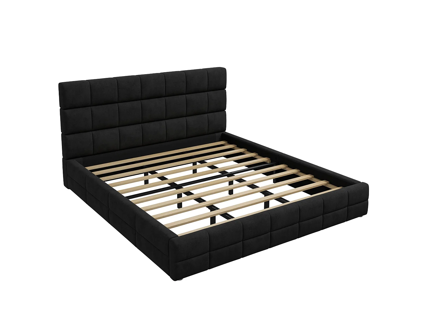 Lit adulte 180x200 cm en velours avec tête - Noir (sans matelas)