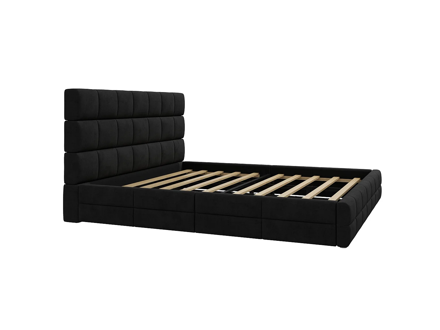 Lit adulte 180x200 cm en velours avec tête - Noir (sans matelas)
