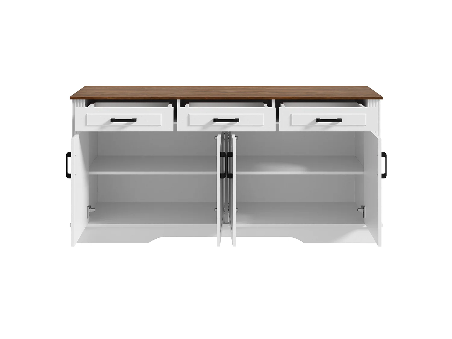 Buffetkast met 3 lades en 4 deuren met verticaal reliëf - Wit 160x40x75 cm