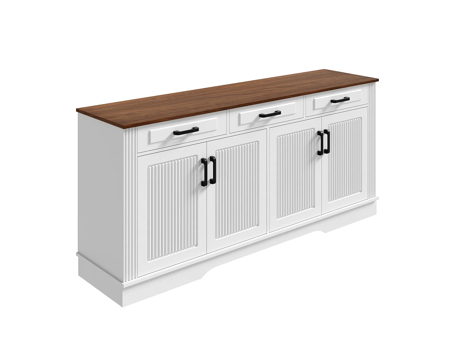 Buffetkast met 3 lades en 4 deuren met verticaal reliëf - Wit 160x40x75 cm