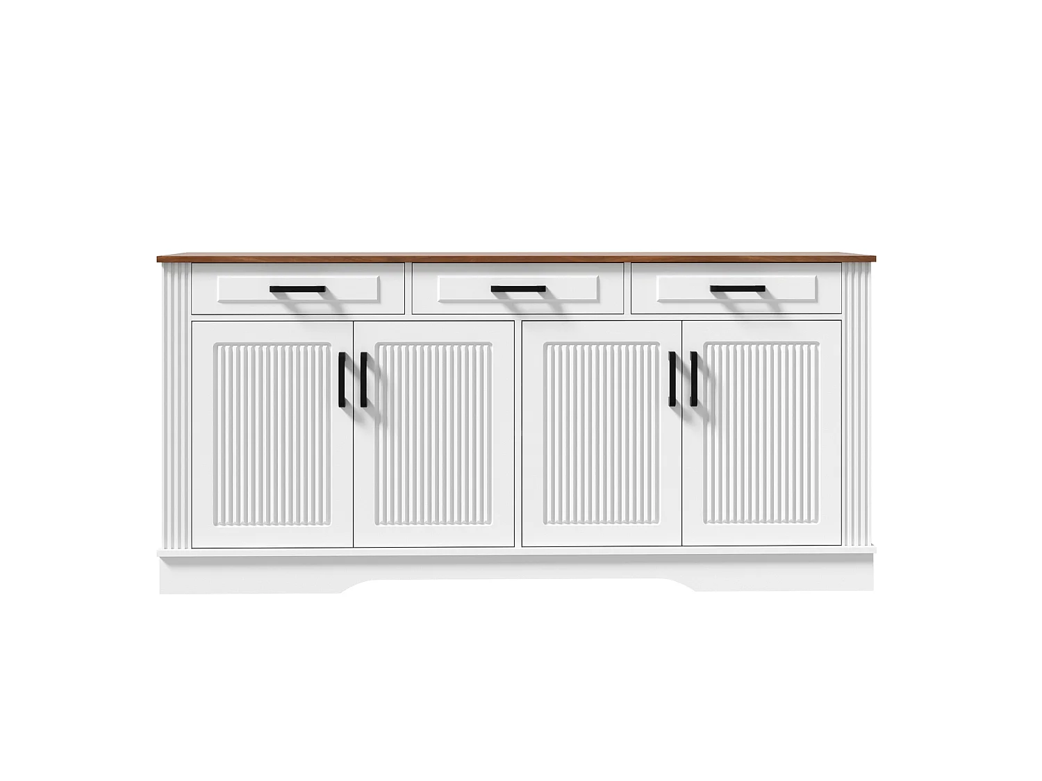 Buffetkast met 3 lades en 4 deuren met verticaal reliëf - Wit 160x40x75 cm
