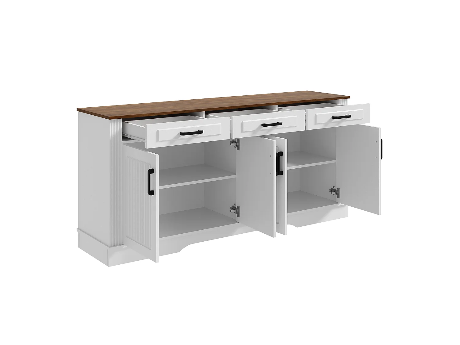 Buffetkast met 3 lades en 4 deuren met verticaal reliëf - Wit 160x40x75 cm