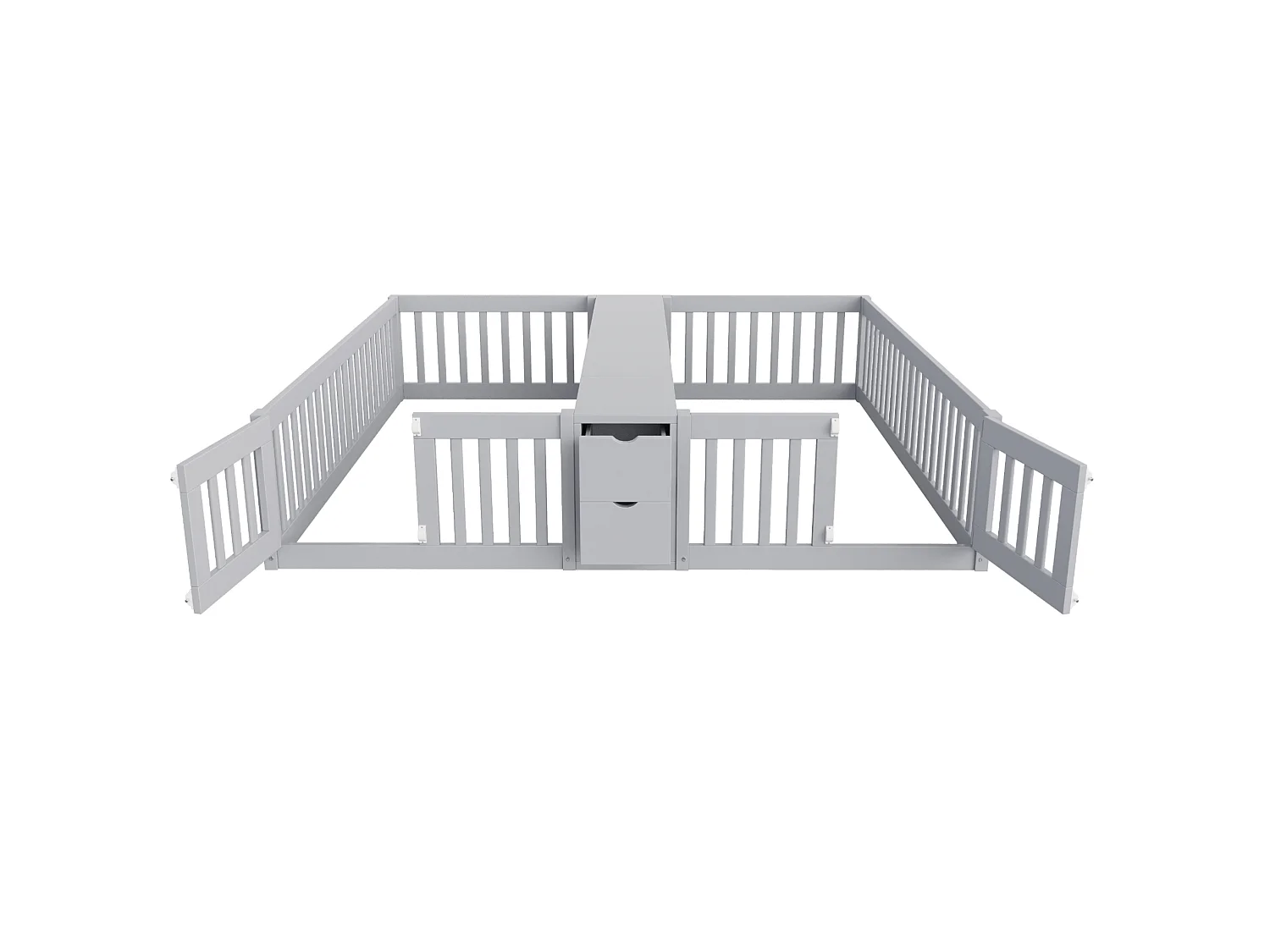 Barnsäng 90x200 cm med 2 sovplatser, 2 lådor och hyllplan - Utan ribbotten - Grå