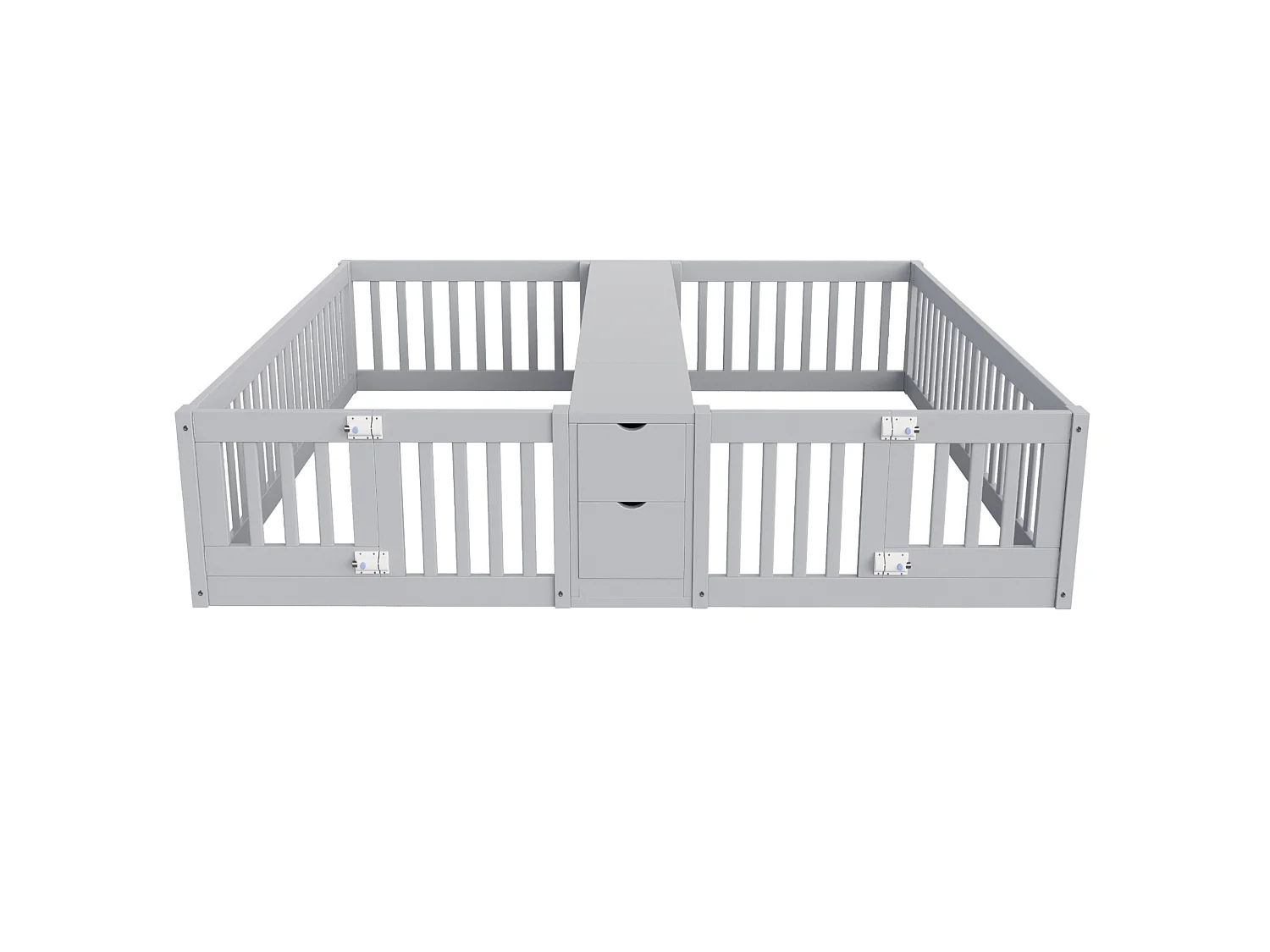 Barnsäng 90x200 cm med 2 sovplatser, 2 lådor och hyllplan - Utan ribbotten - Grå