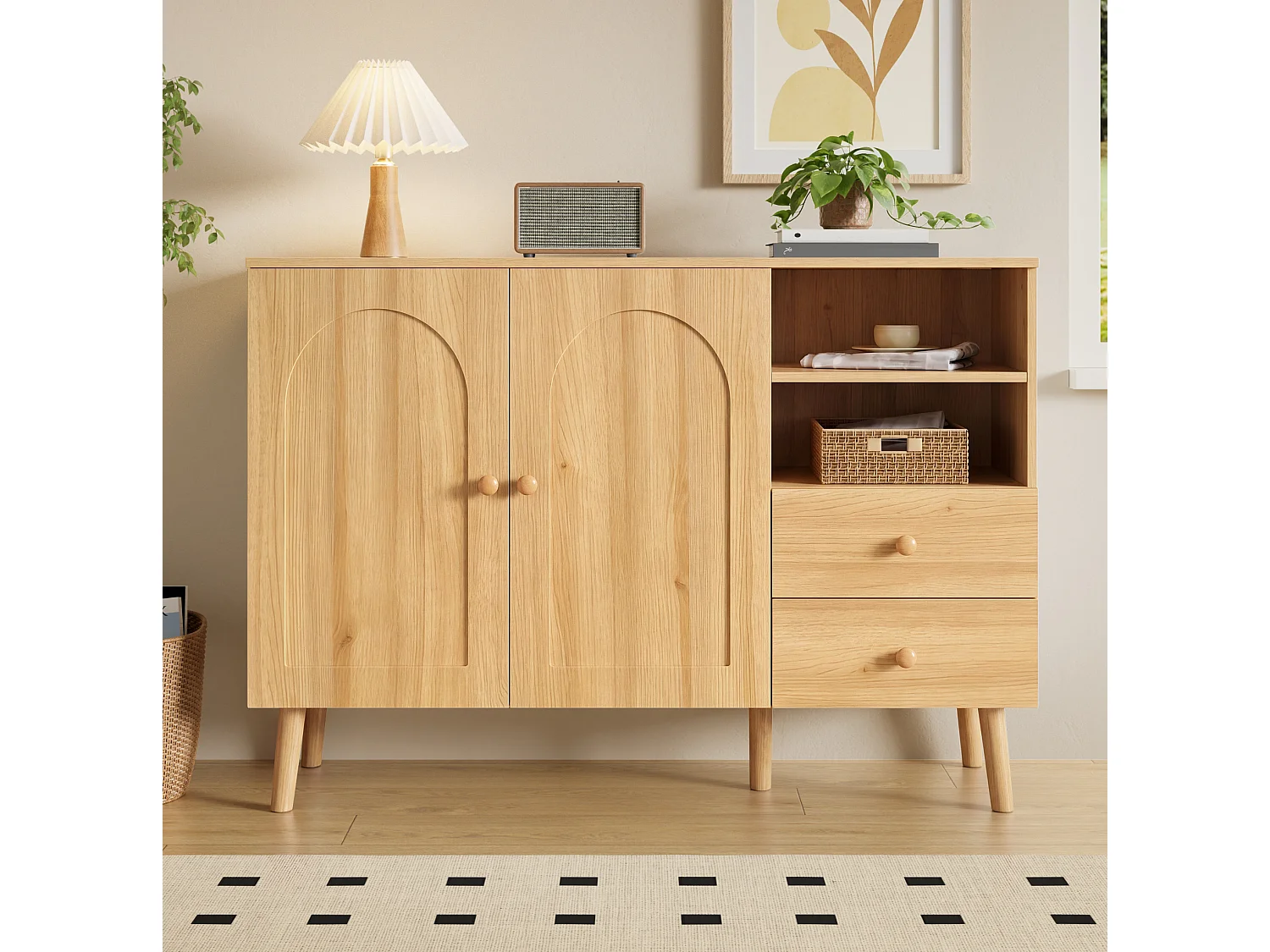 Buffet avec 2 portes et 2 tiroirs - Couleur bois 118 x 35 x 82 cm