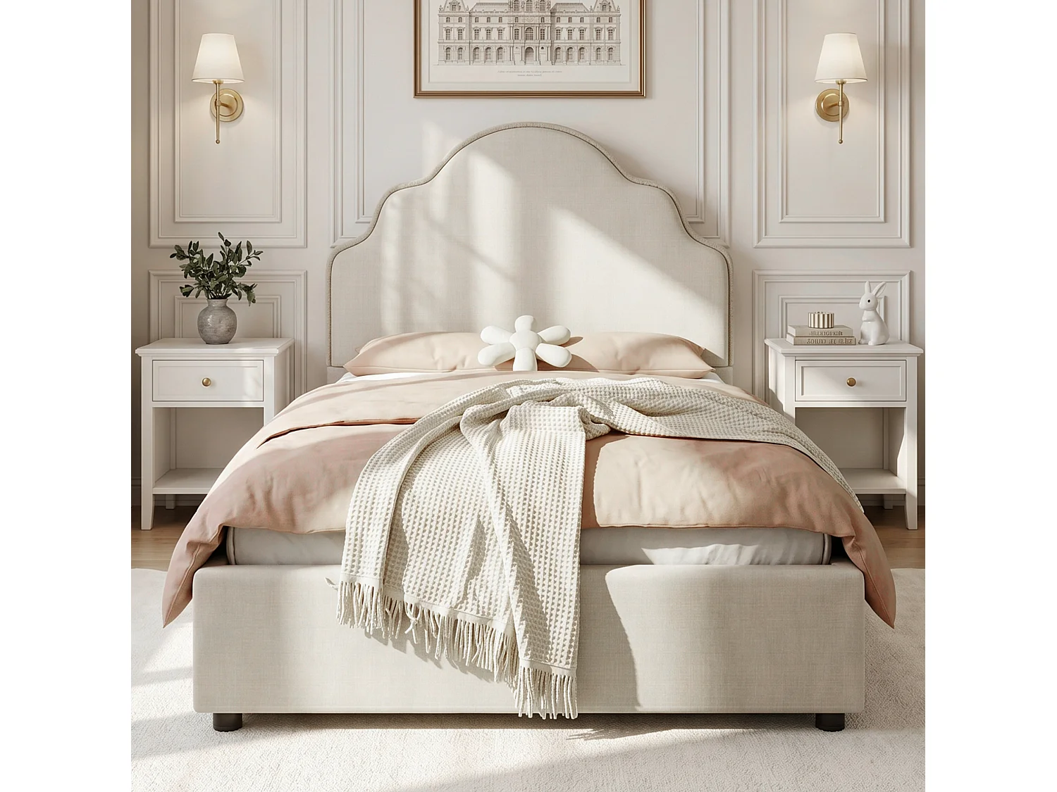 Lit enfant simple 90x200 cm en avec sommier à lattes - Lin beige