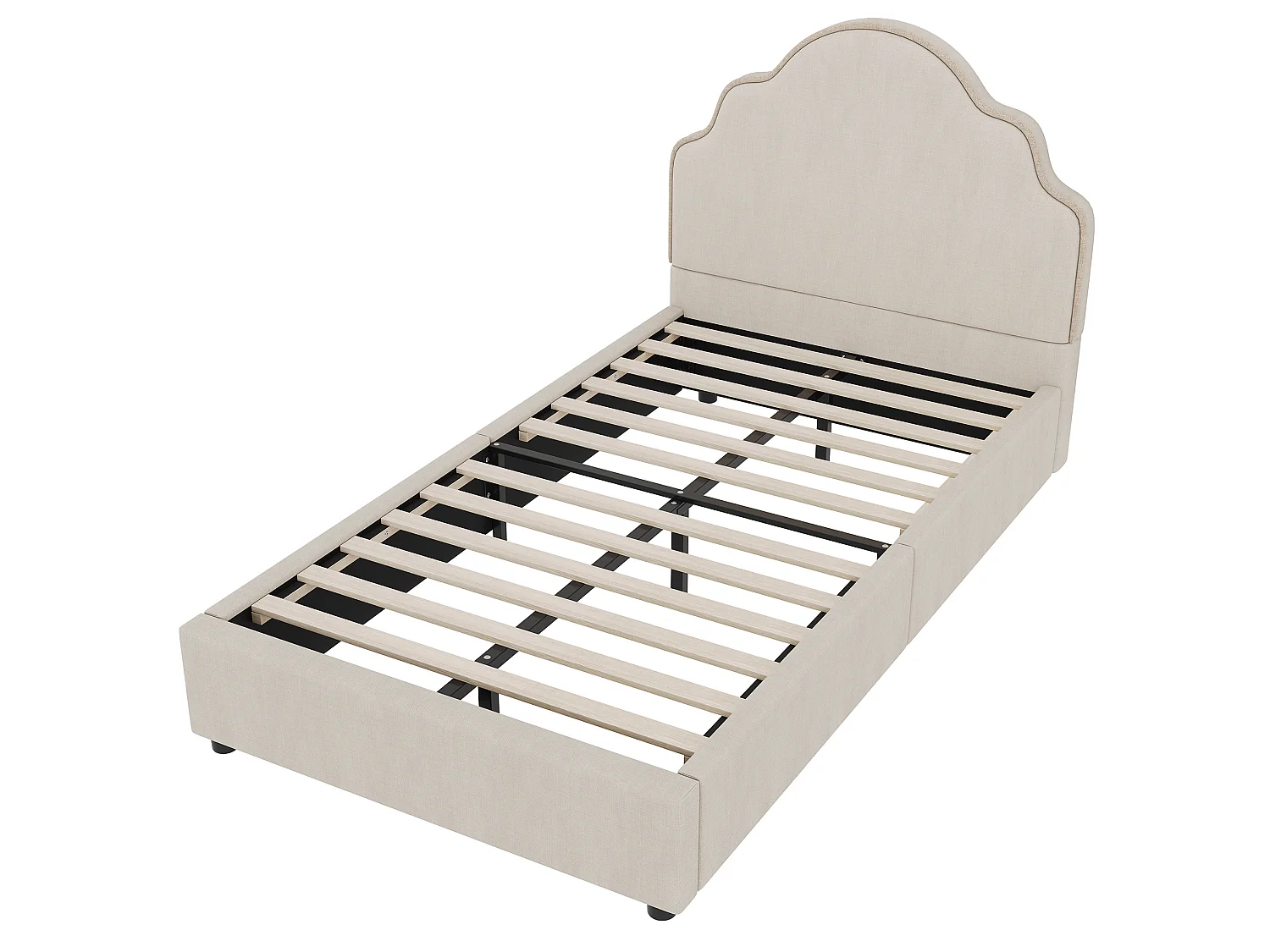 Lit enfant simple 90x200 cm en avec sommier à lattes - Lin beige