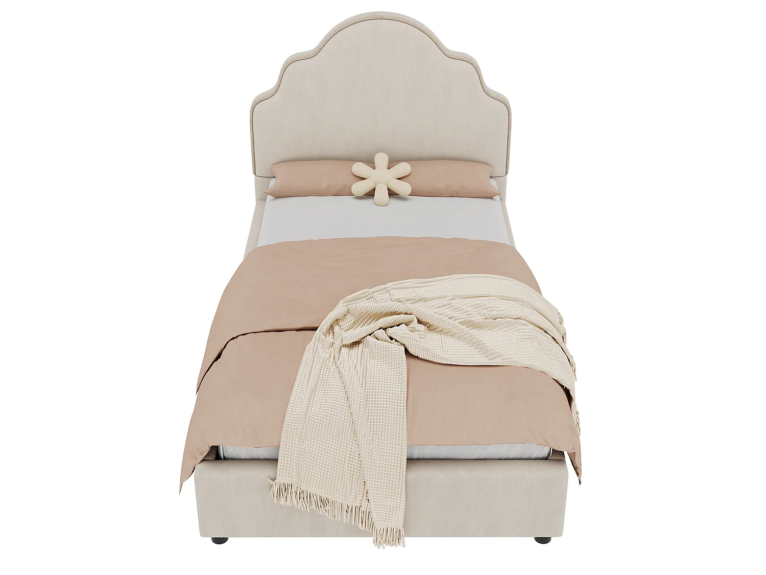Lit enfant simple 90x200 cm en avec sommier à lattes - Lin beige