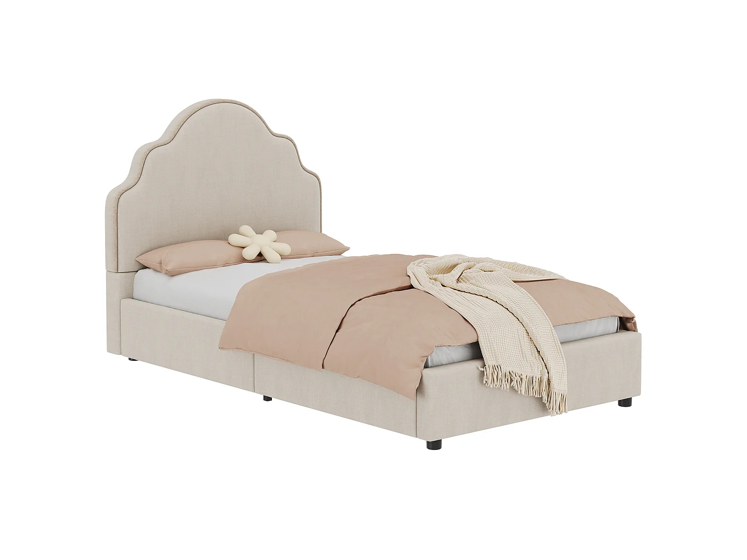 Lit enfant simple 90x200 cm en avec sommier à lattes - Lin beige