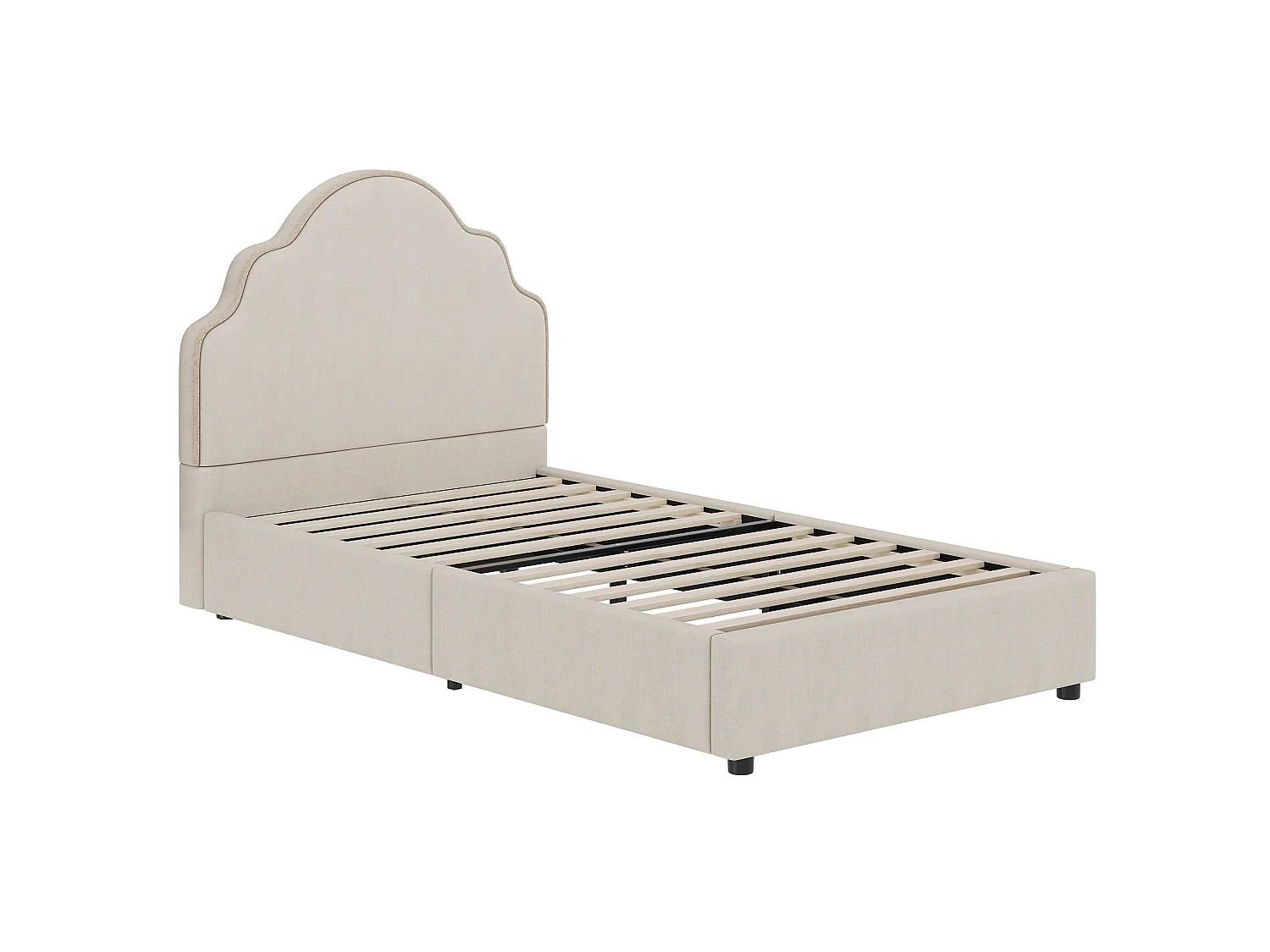 Lit enfant simple 90x200 cm en avec sommier à lattes - Lin beige