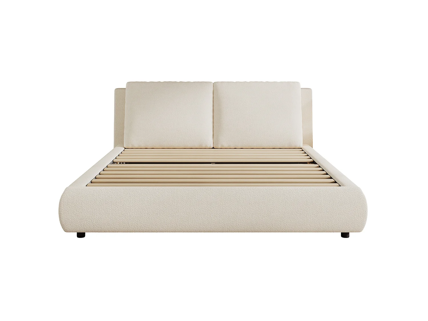 Tweepersoonsbed voor volwassenen 180x200 cm met lattenbodem - Beige bouclé stof