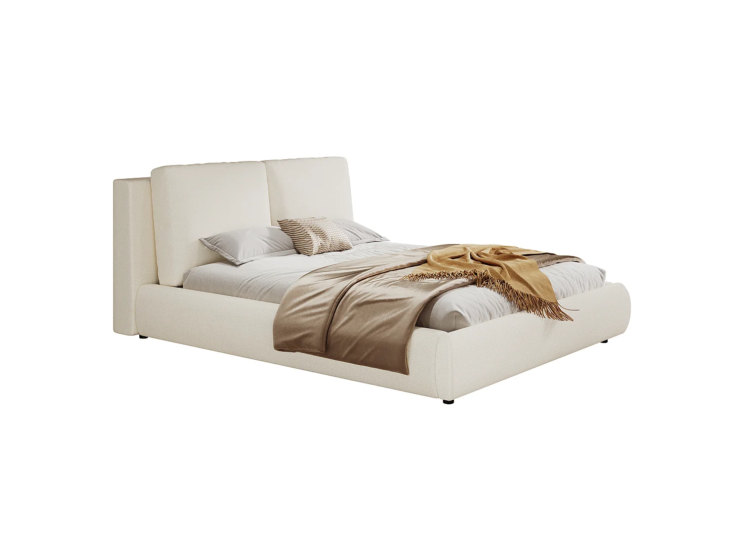 Tweepersoonsbed voor volwassenen 180x200 cm met lattenbodem - Beige bouclé stof