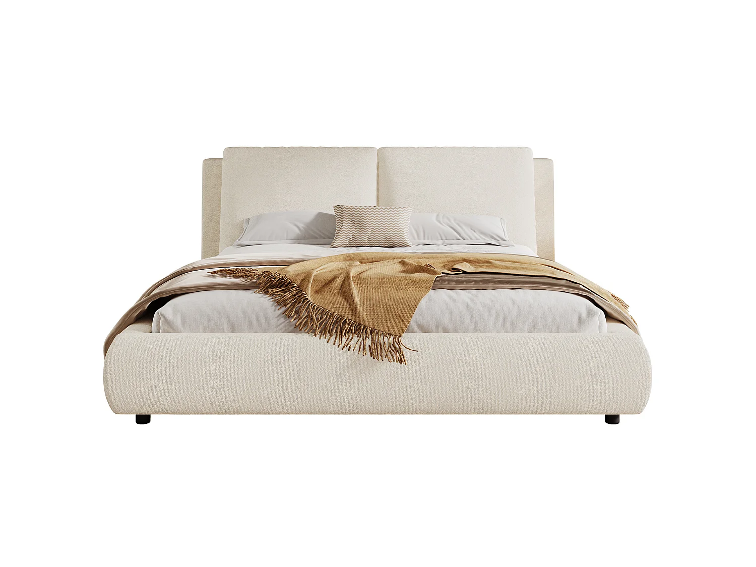 Tweepersoonsbed voor volwassenen 180x200 cm met lattenbodem - Beige bouclé stof