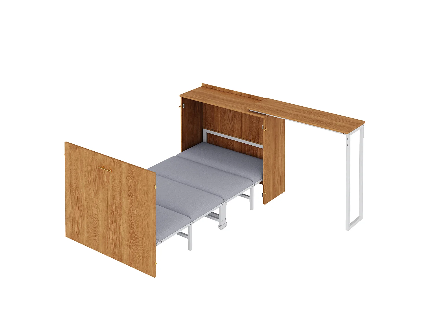 Cama de parede 90 x 200 cm com secretária giratória de 90° e colchão - Madeira escura