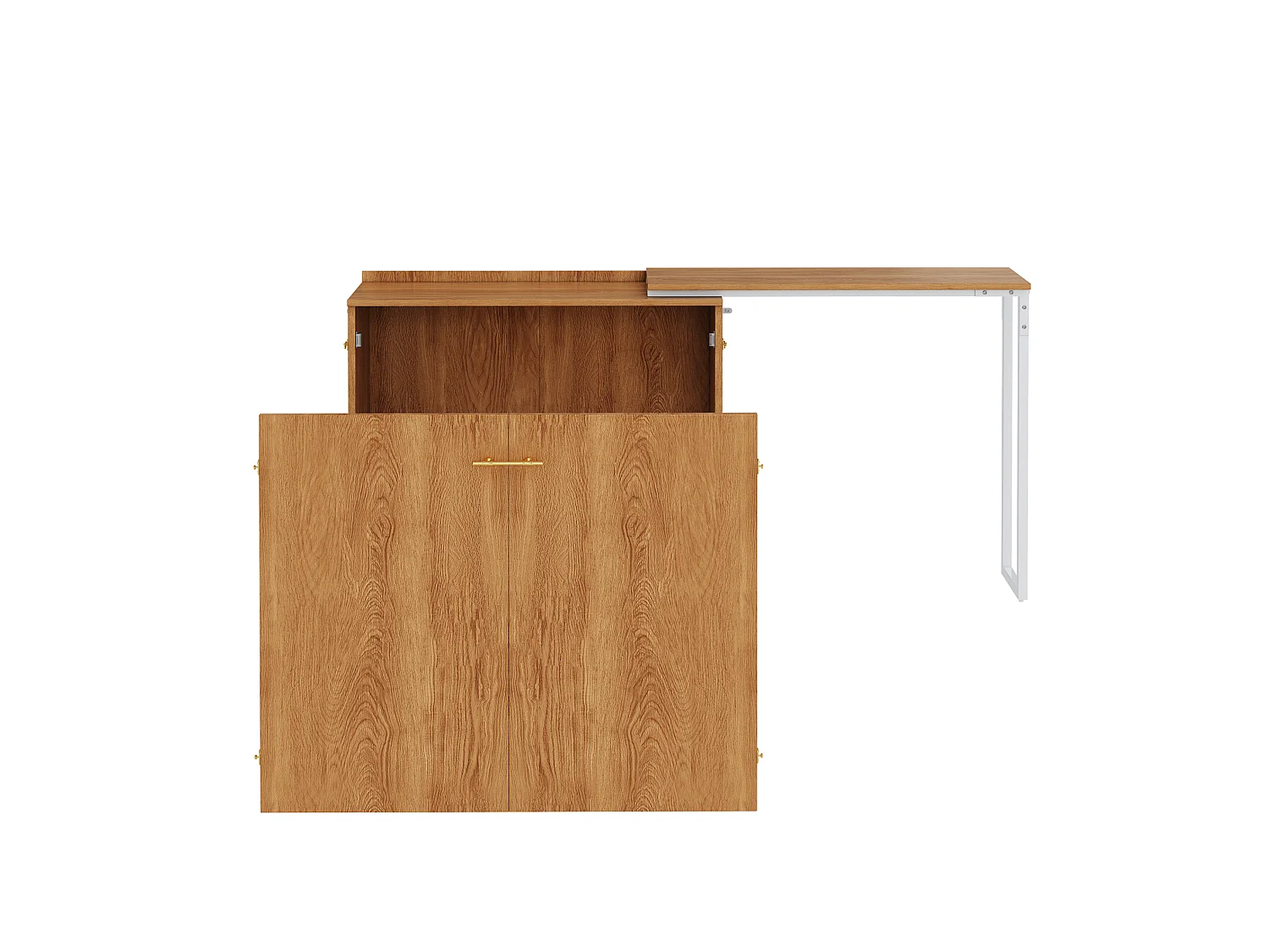 Cama de parede 90 x 200 cm com secretária giratória de 90° e colchão - Madeira escura