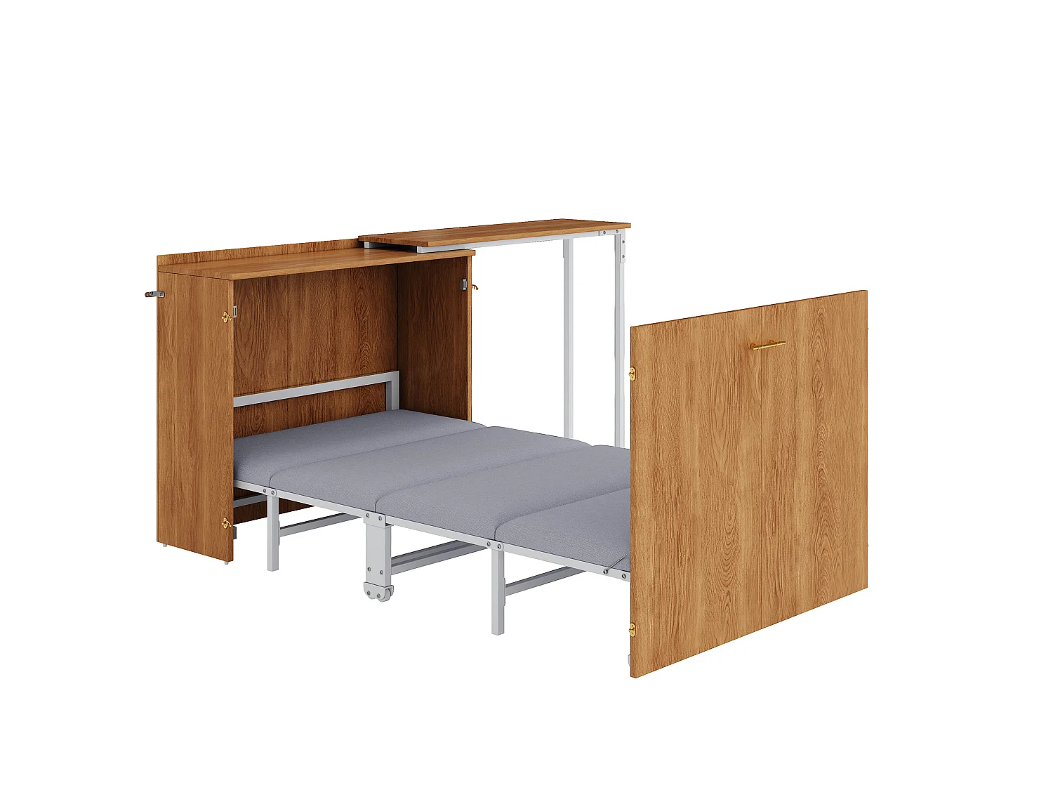Cama de parede 90 x 200 cm com secretária giratória de 90° e colchão - Madeira escura