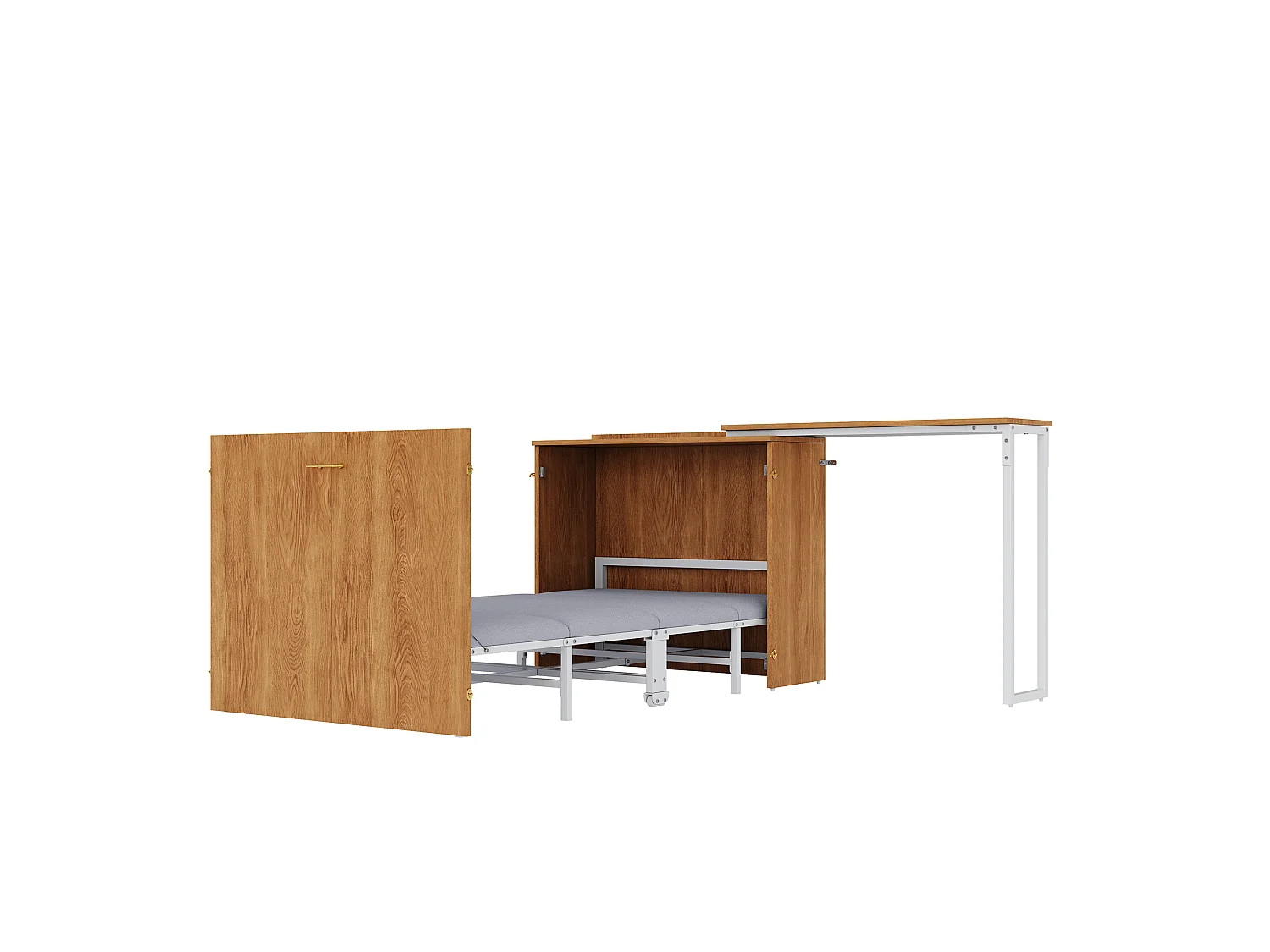 Cama de parede 90 x 200 cm com secretária giratória de 90° e colchão - Madeira escura