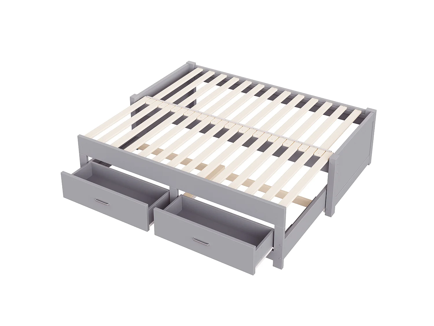 Lit banquette extensible 90/180x190 cm en bois avec 2 tiroirs - Sans tête de lit - Gris