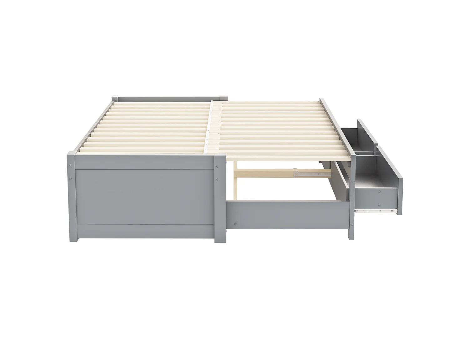 Lit banquette extensible 90/180x190 cm en bois avec 2 tiroirs - Sans tête de lit - Gris