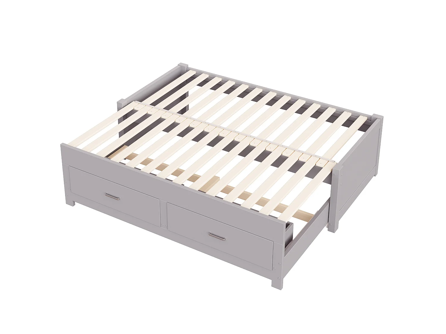 Lit banquette extensible 90/180x190 cm en bois avec 2 tiroirs - Sans tête de lit - Gris