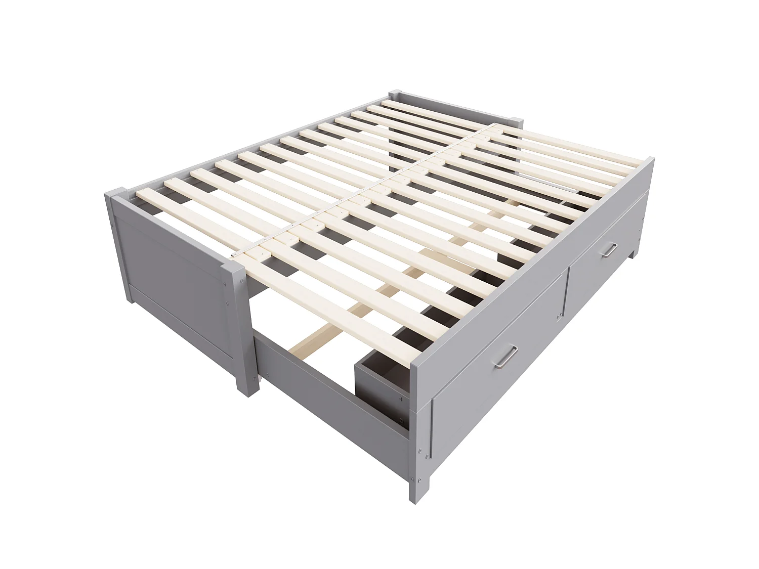 Lit banquette extensible 90/180x190 cm en bois avec 2 tiroirs - Sans tête de lit - Gris