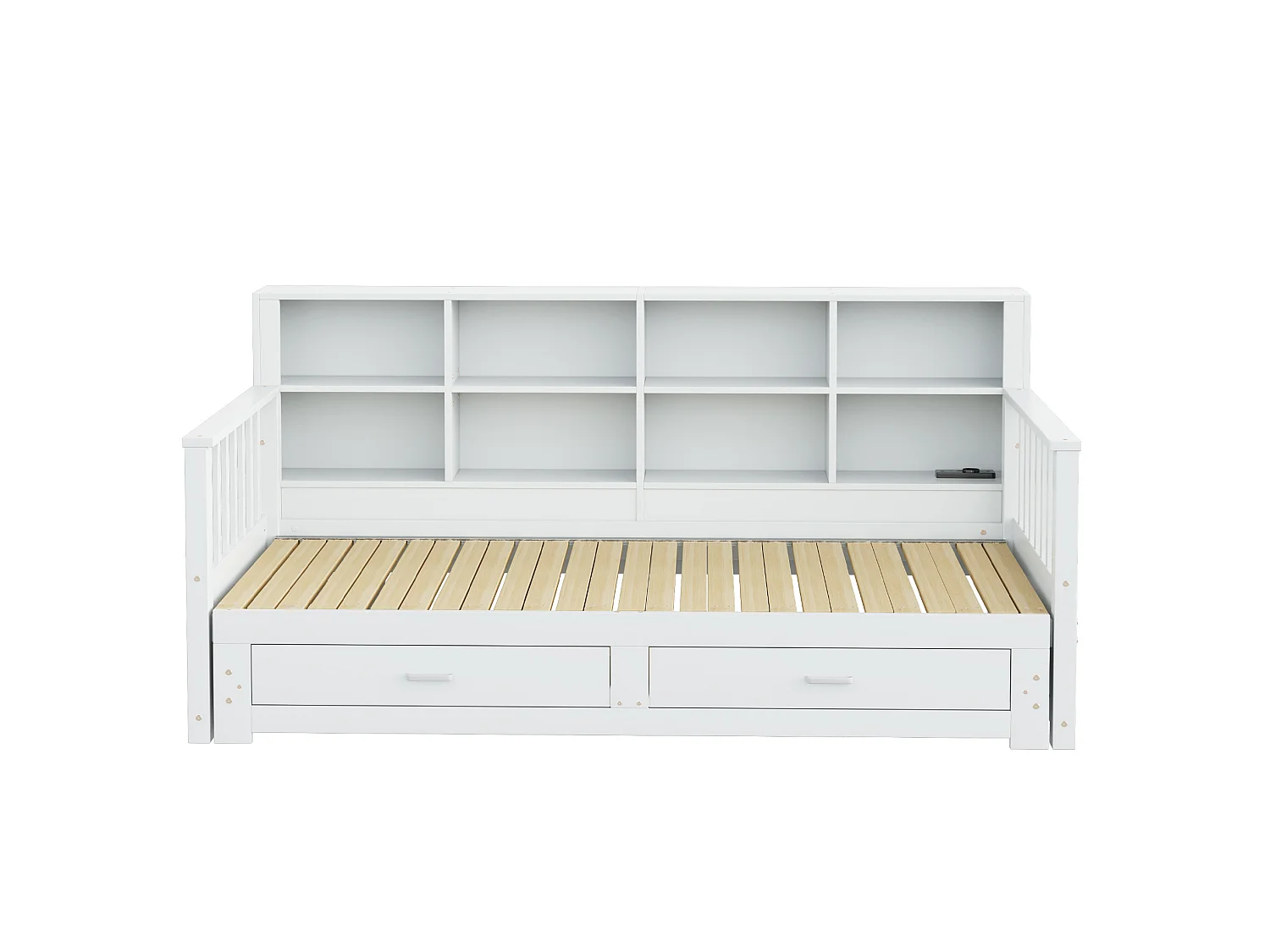 Dagbed 90 x 190 cm, uitschuifbaar tot 180 x 190 cm - Kinderbed met stopcontact, 2 lades en planken - Wit