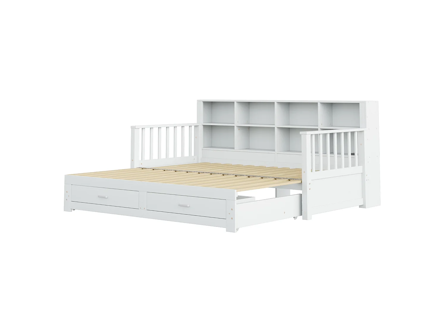 Dagbed 90 x 190 cm, uitschuifbaar tot 180 x 190 cm - Kinderbed met stopcontact, 2 lades en planken - Wit