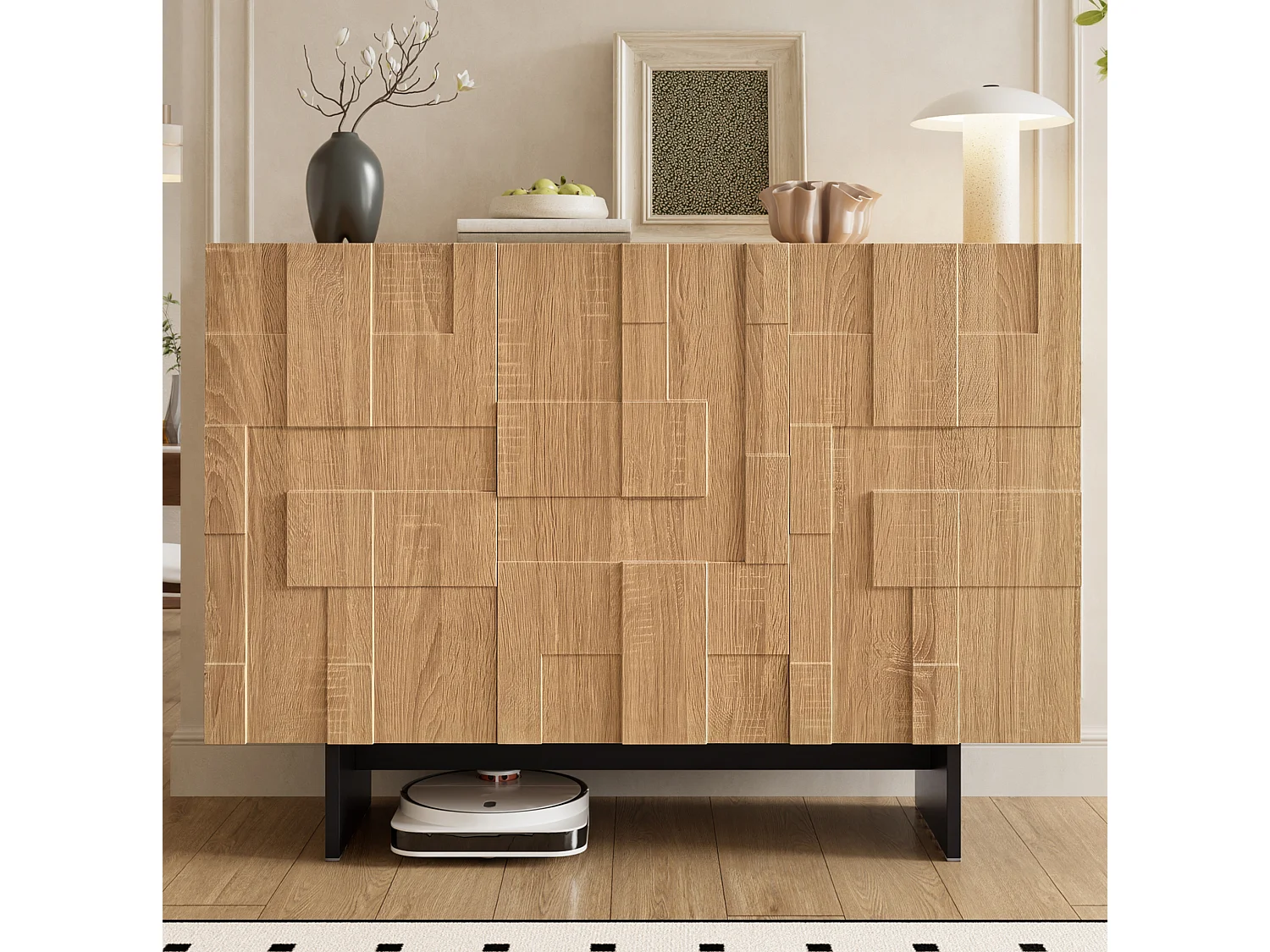 Buffet avec 3 portes et étagères réglables - Bois et noir 105x33,5x76 cm