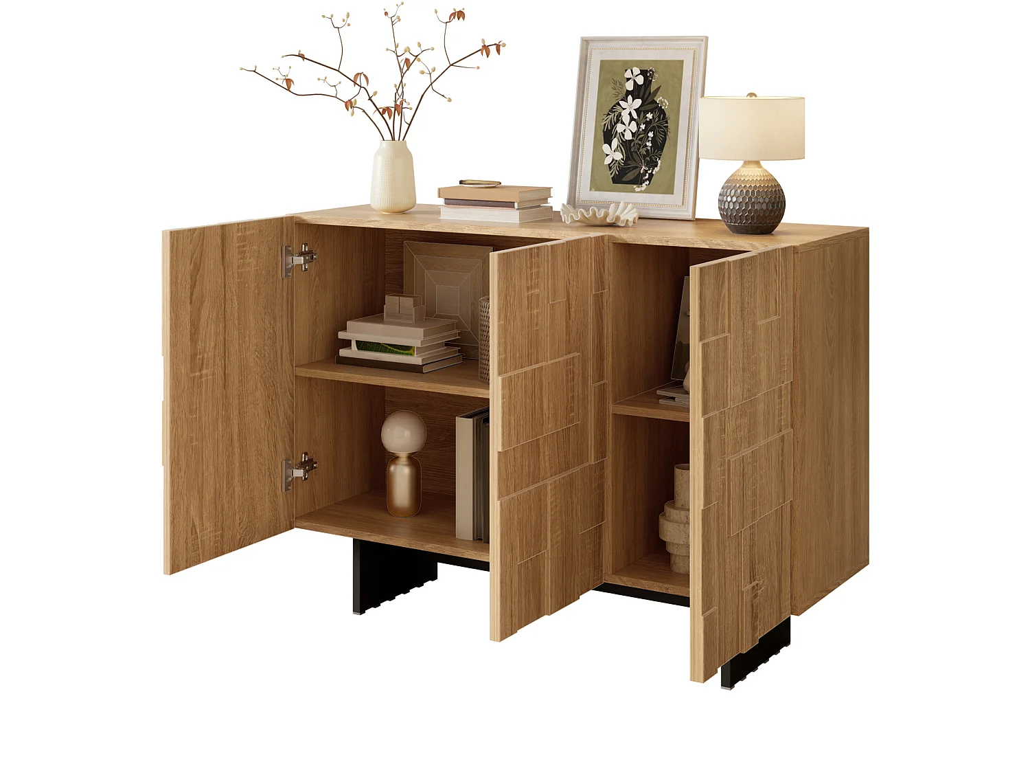 Buffet avec 3 portes et étagères réglables - Bois et noir 105x33,5x76 cm