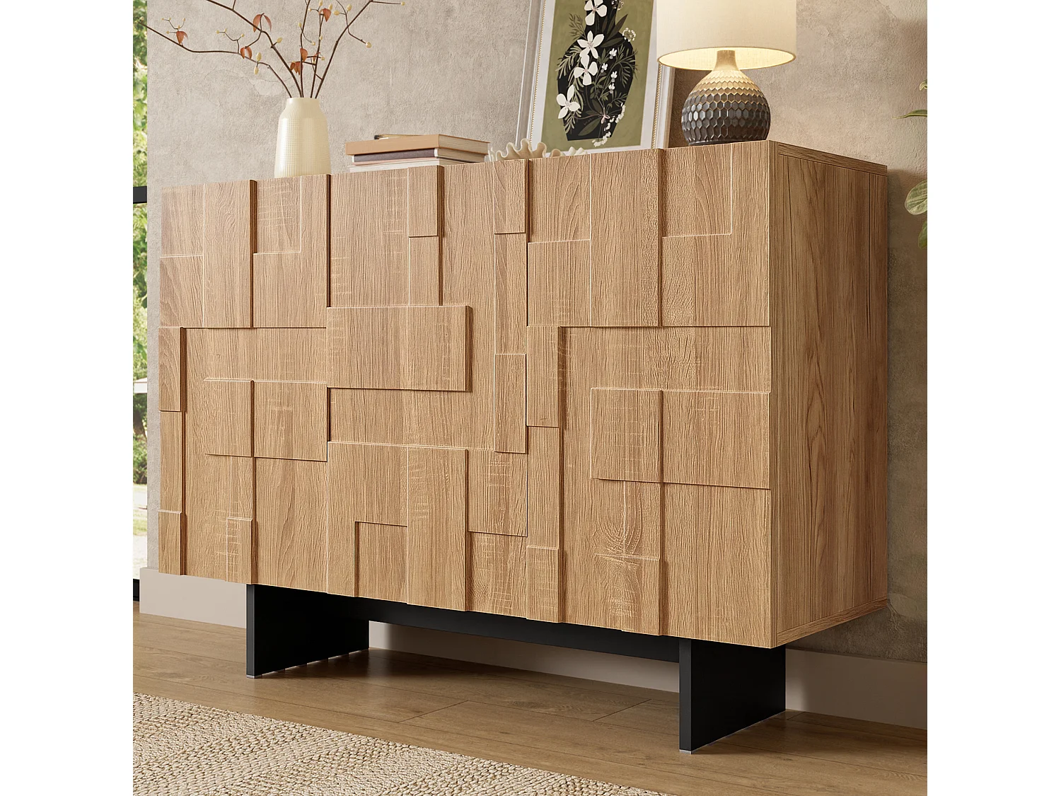 Buffet avec 3 portes et étagères réglables - Bois et noir 105x33,5x76 cm