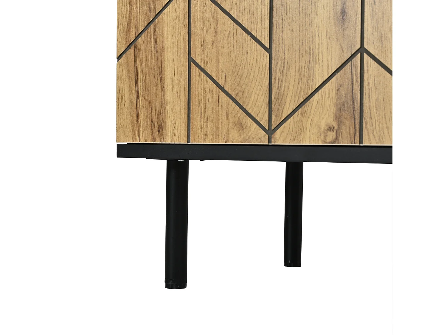 Buffet 120x35x70 cm avec 3 portes et pieds en métal - Motif ondulé - Couleur bois