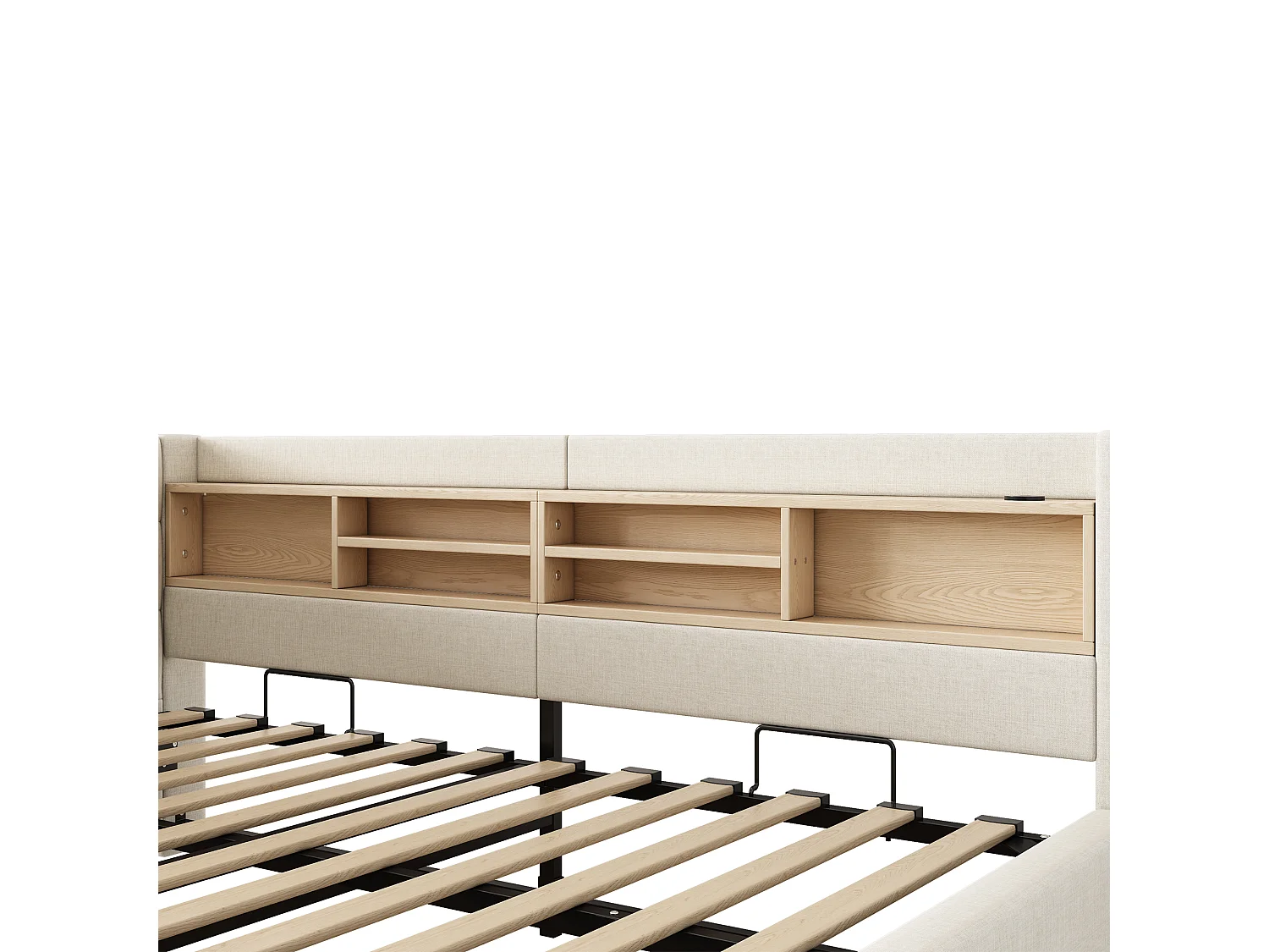 Schlafsofa mit Bettkasten 140x200cm - mit LED-Licht - mit Regalen und USB-Anschluss - beige (Matratze nicht enthalten)