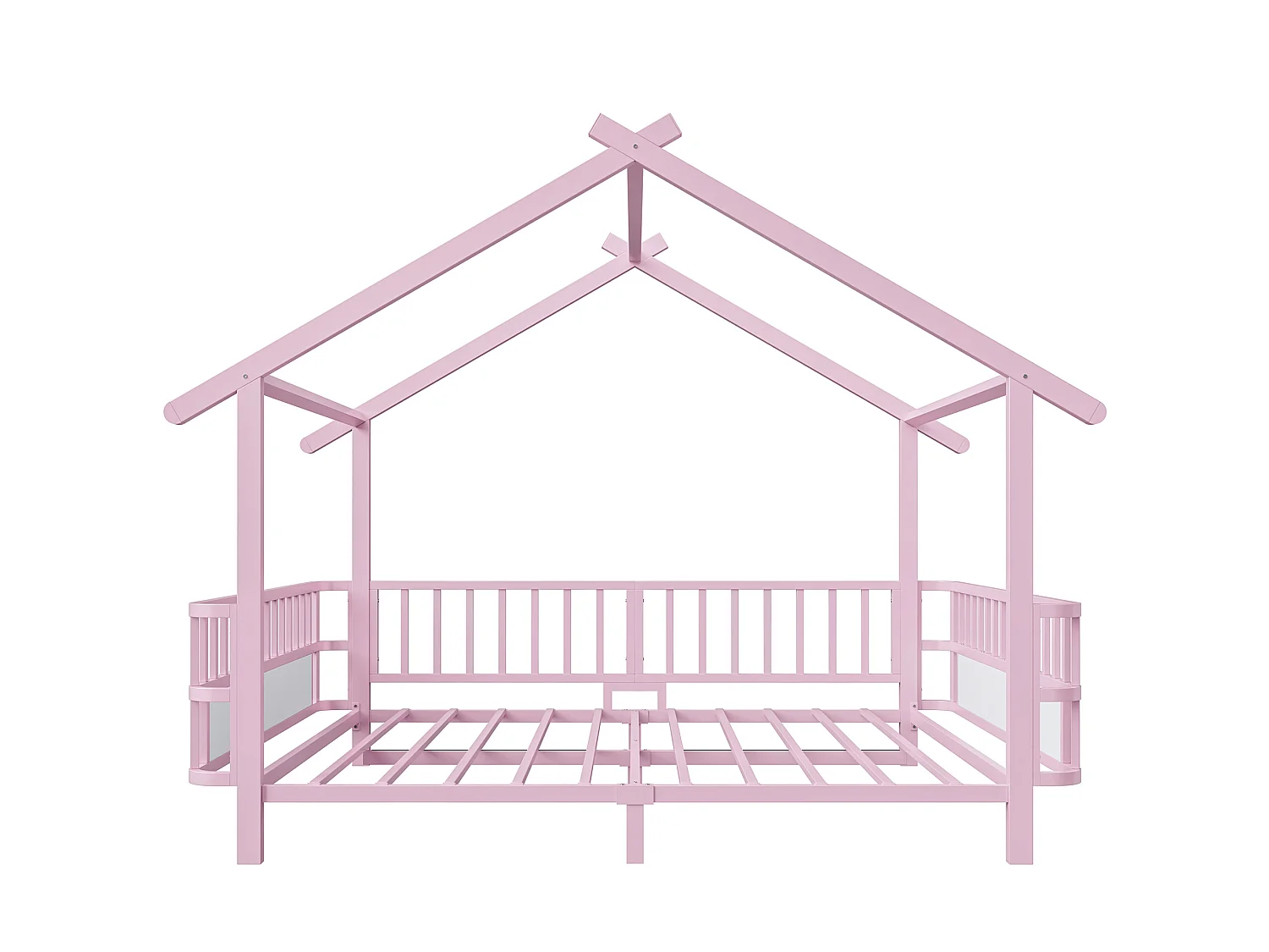 Lit cabane 140x200 cm en métal avec barrières de sécurité - Rose