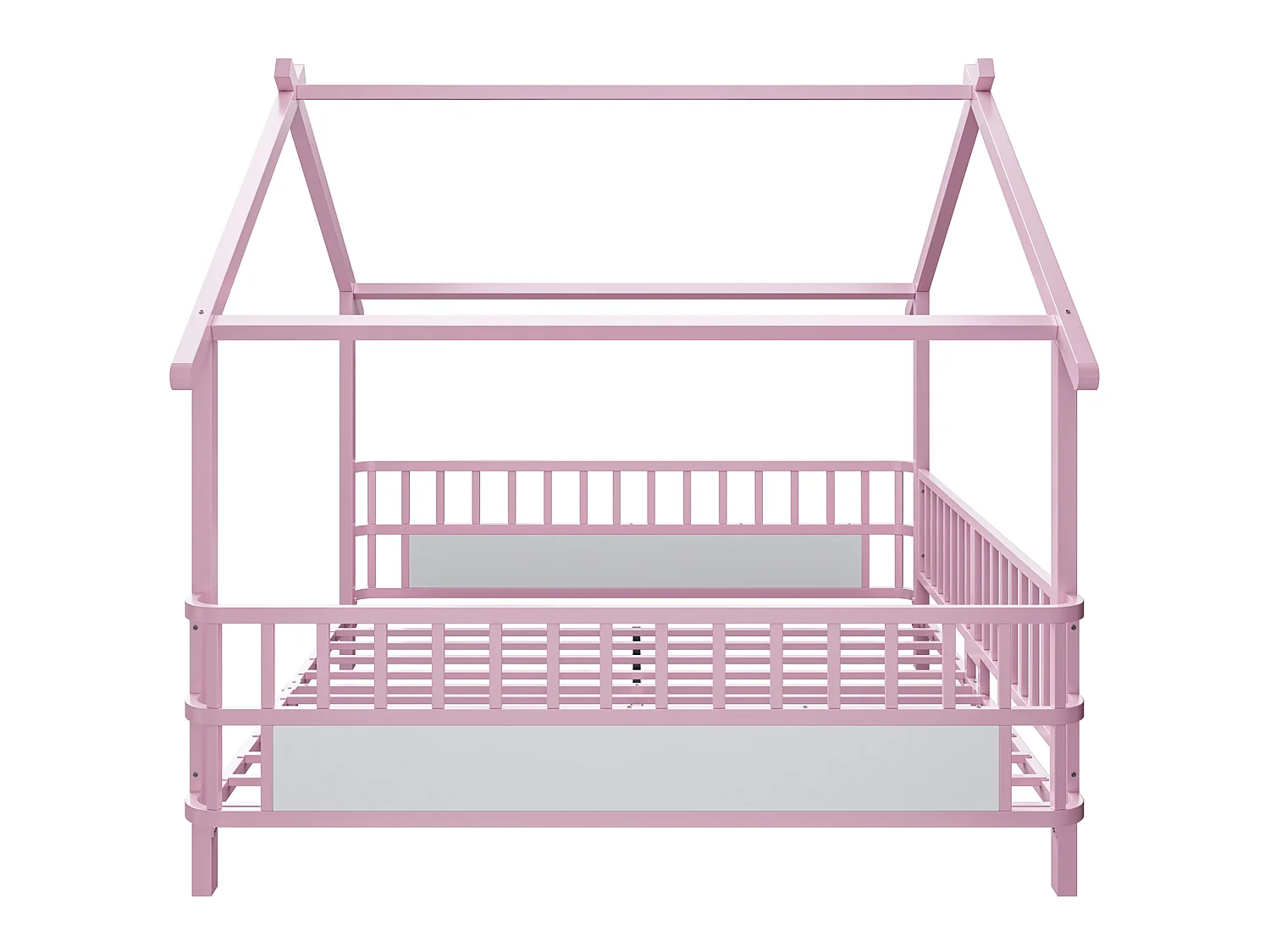 Lit cabane 140x200 cm en métal avec barrières de sécurité - Rose