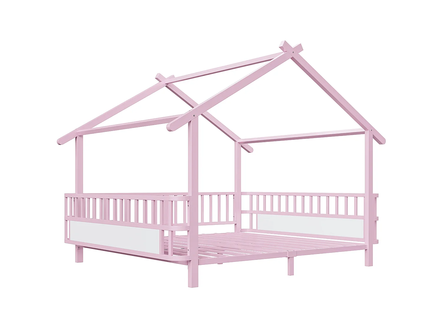 Lit cabane 140x200 cm en métal avec barrières de sécurité - Rose