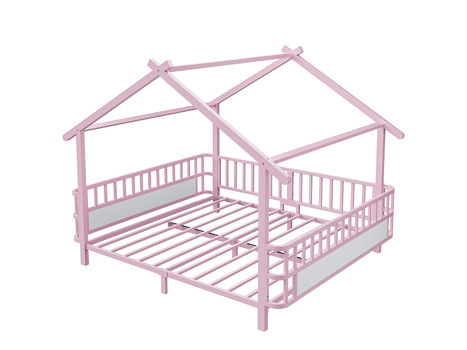 Lit cabane 140x200 cm en métal avec barrières de sécurité - Rose
