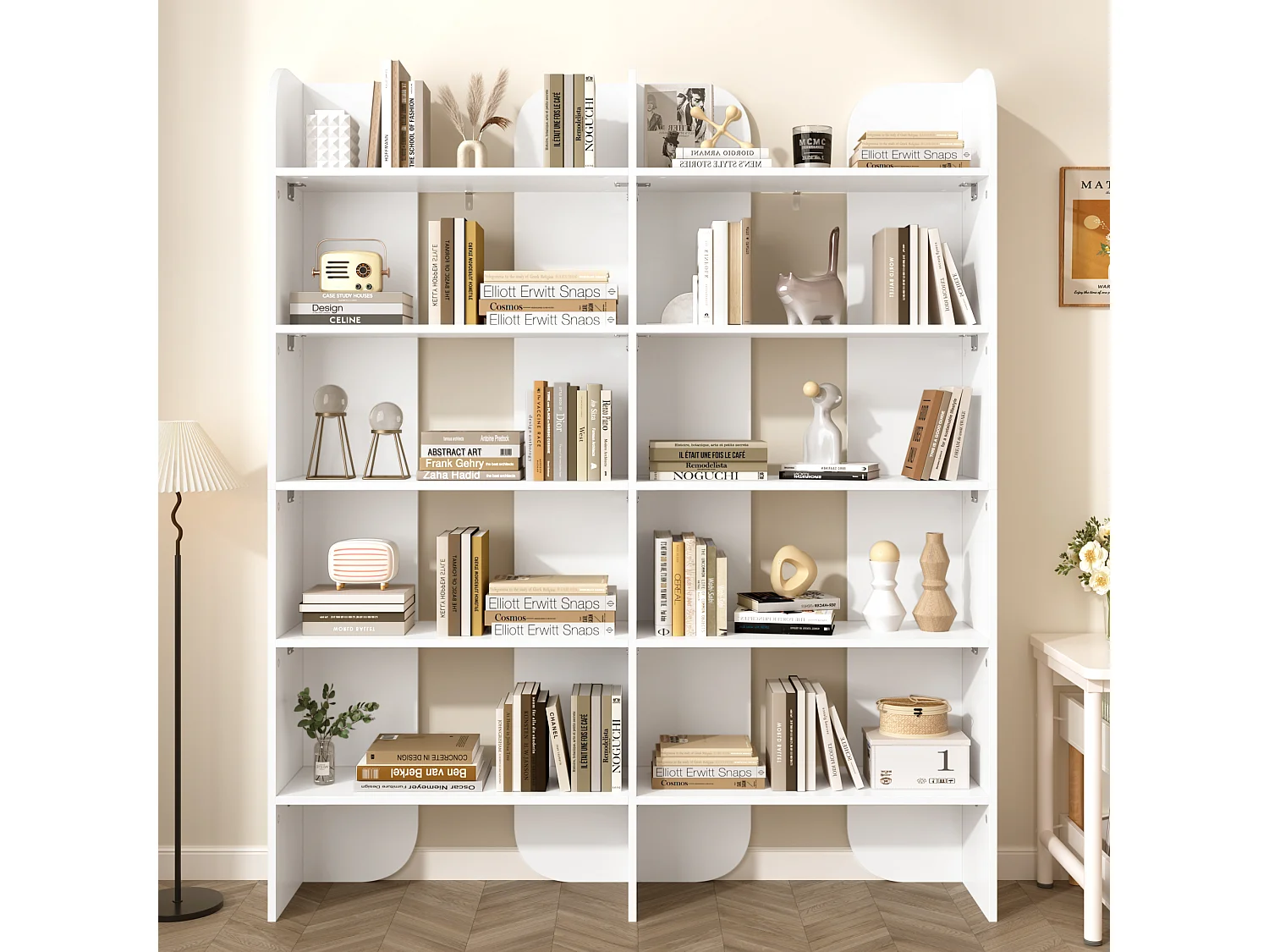 Bibliothèque de style moderne - bibliothèque autoportante à cinq niveaux - design ouvert - Blanc