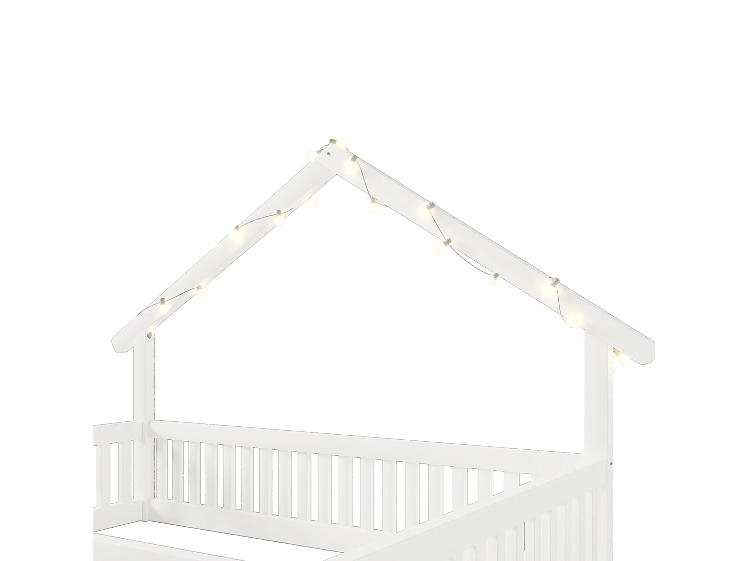 Lit cabane en bois 140x200 cm - avec barrières de sécurité et porte de sécurité - avec LED - MDF+pin - Blanc (matelas non inclus)