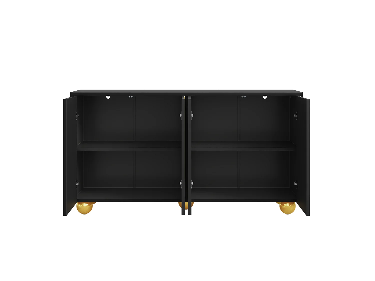 Dressoir 140x40x74 cm met 4 deuren en gouden metalen poten - Zwart