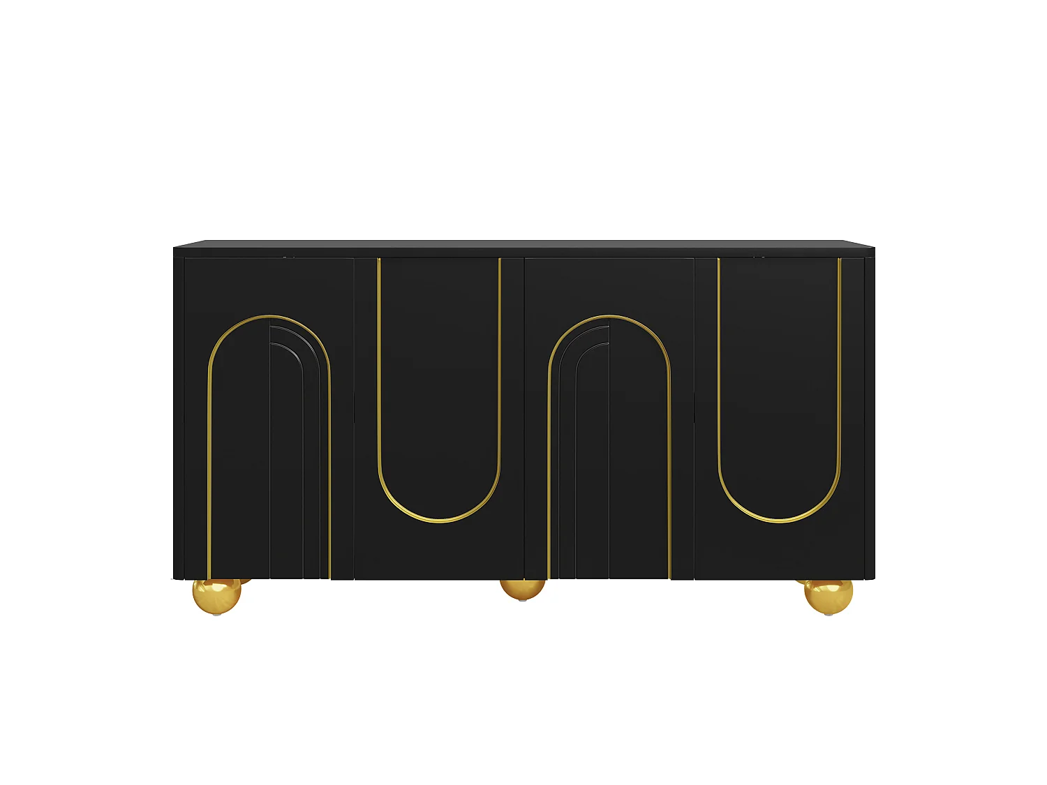 Dressoir 140x40x74 cm met 4 deuren en gouden metalen poten - Zwart