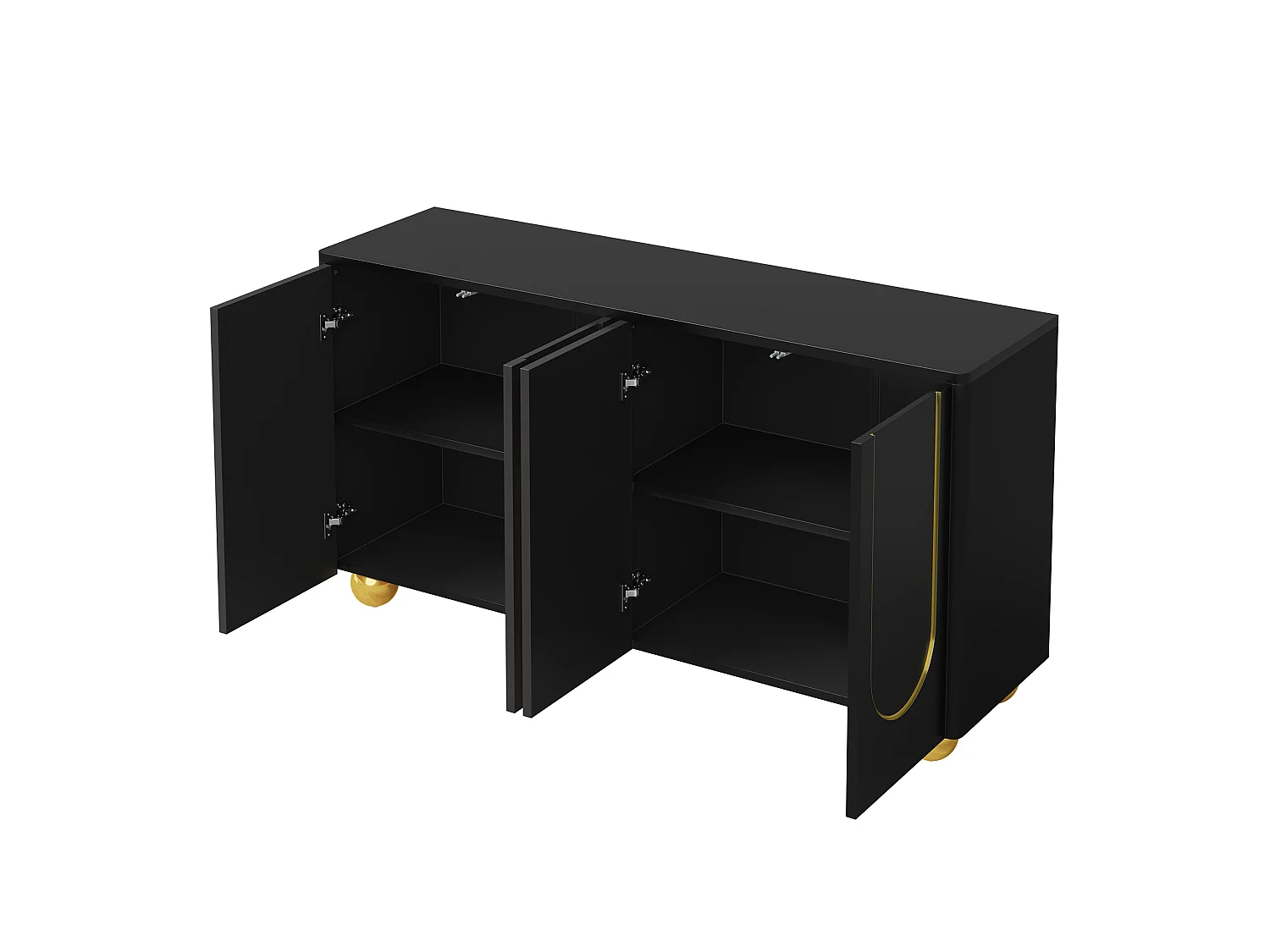 Dressoir 140x40x74 cm met 4 deuren en gouden metalen poten - Zwart