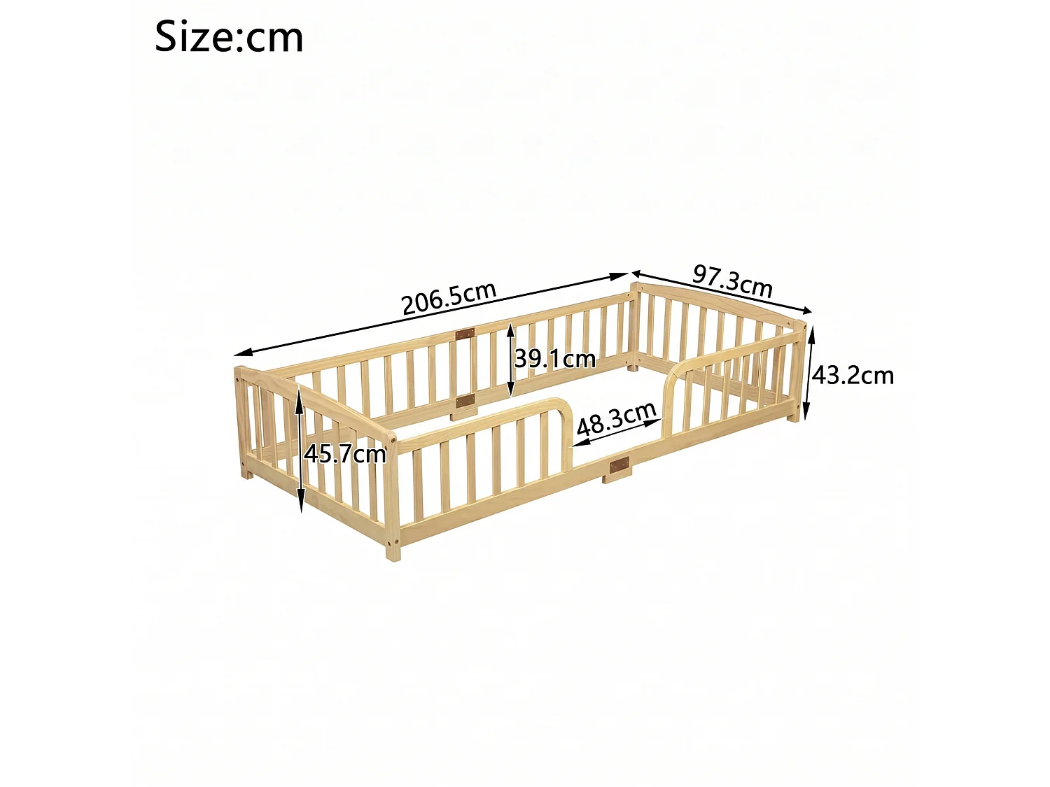 Lit au sol enfant 90x200 cm en pin - Sans sommier à lattes - Naturel clair