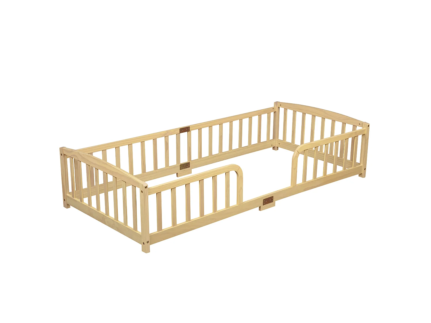 Lit au sol enfant 90x200 cm en pin - Sans sommier à lattes - Naturel clair
