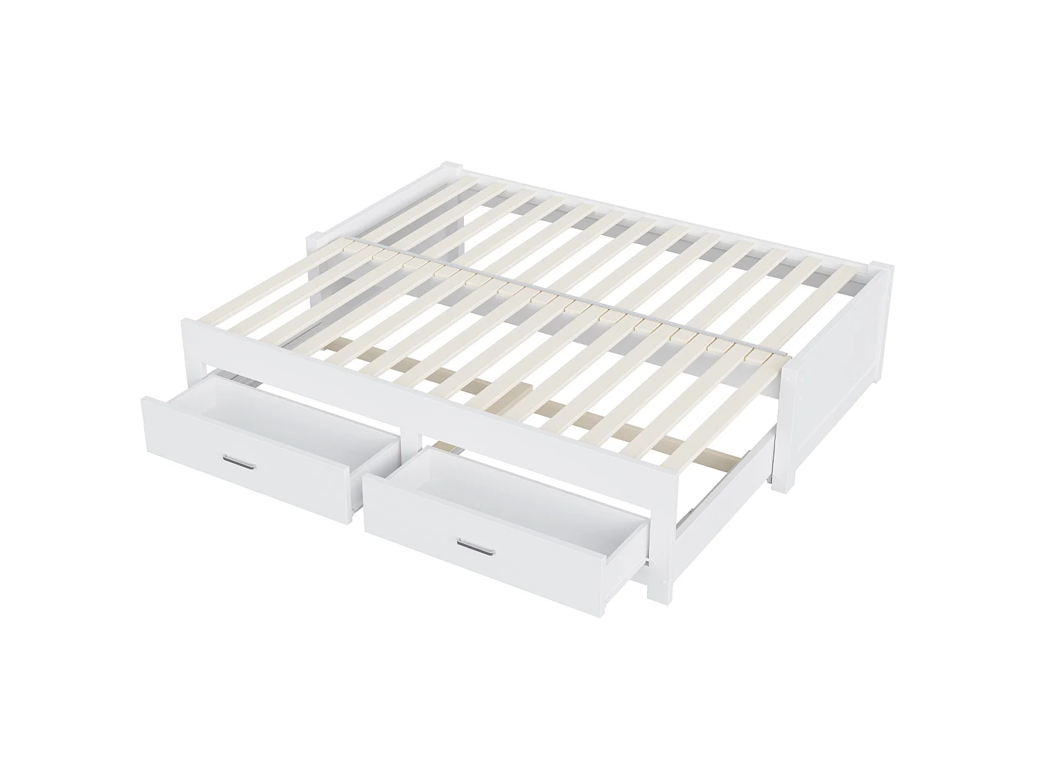 Lit banquette extensible 90/180x190 cm en bois avec 2 tiroirs - Sans tête de lit - Blanc