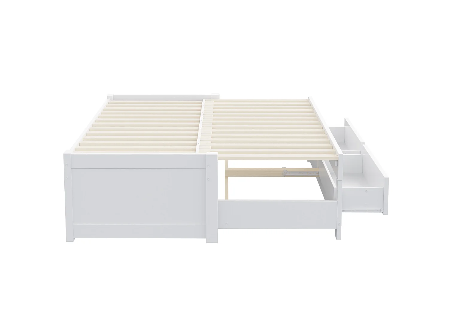 Lit banquette extensible 90/180x190 cm en bois avec 2 tiroirs - Sans tête de lit - Blanc