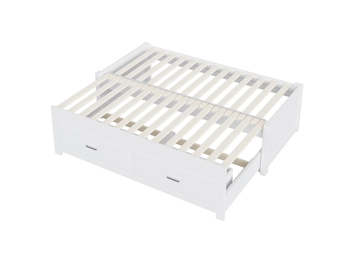 Lit banquette extensible 90/180x190 cm en bois avec 2 tiroirs - Sans tête de lit - Blanc