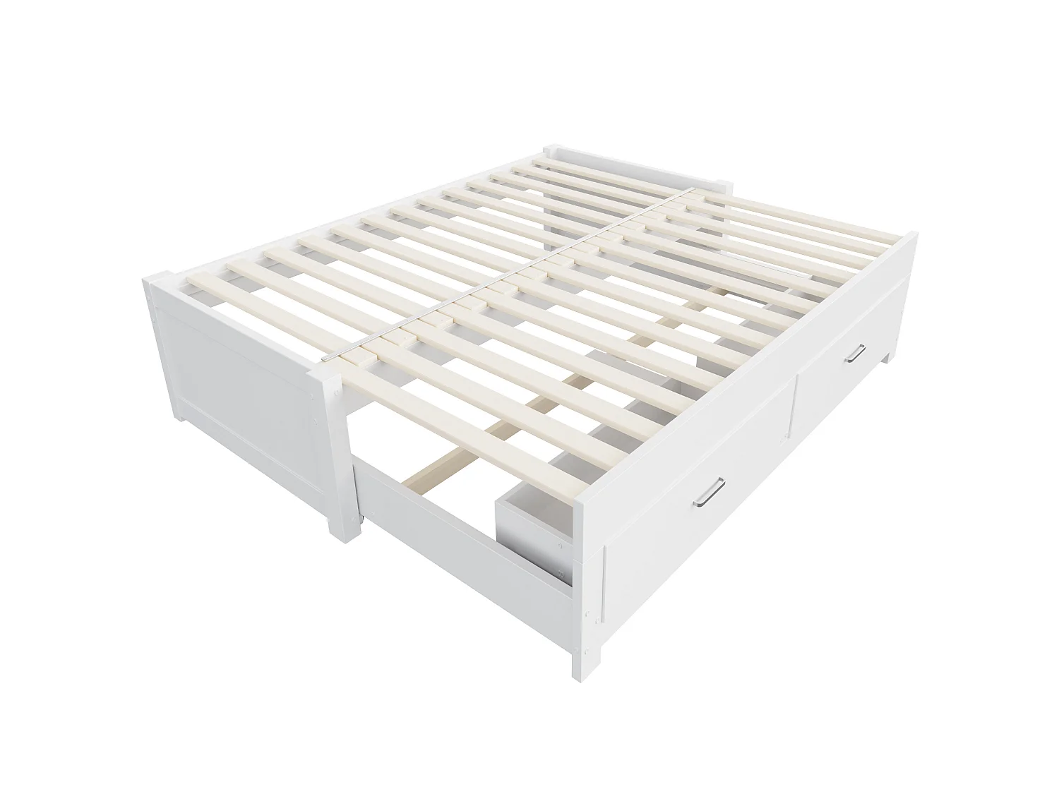 Lit banquette extensible 90/180x190 cm en bois avec 2 tiroirs - Sans tête de lit - Blanc